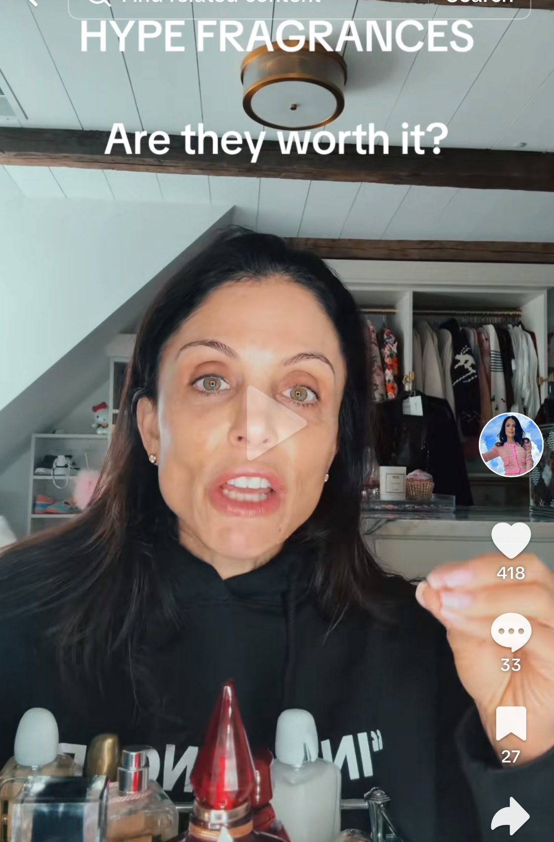 Bethenny Frankel reviewing hype fragrances with Future Society on her shelf