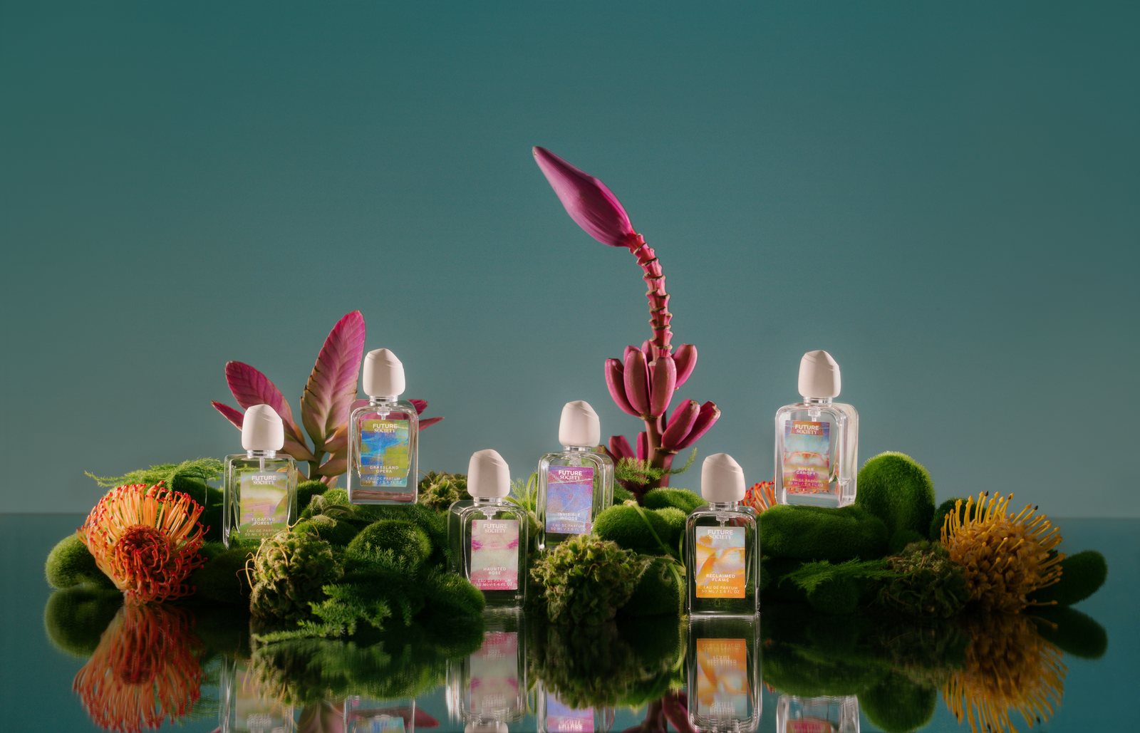 The full Scent Surrection Collection on moss islands