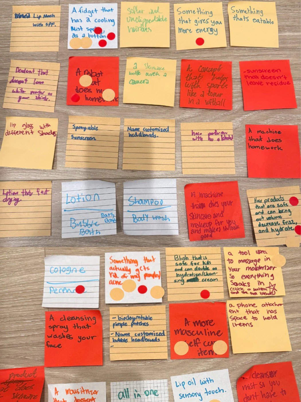 Post-it note wall from brainstorm sessions with teens